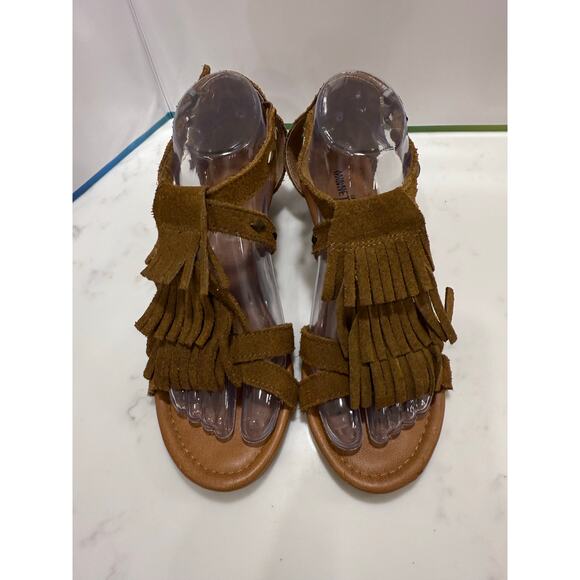 Minnetonka Fringe Brown Leather Sandals Size 7 Excellent Condition - Picture 1 of 9